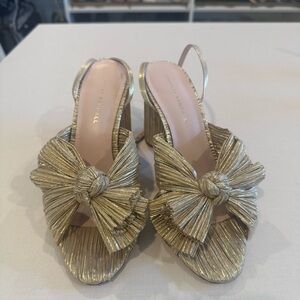 Loeffler Randall Camellia Gold Pleated Bow Heel